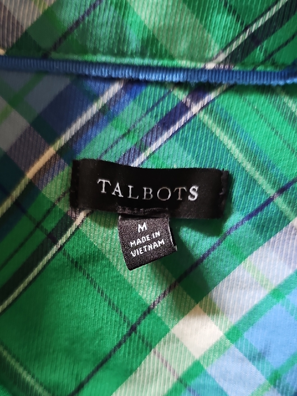 Talbot's Green Blue Plaid Long Sleeve Button Front Blouse Women's Size Medium - Picture 4 of 11